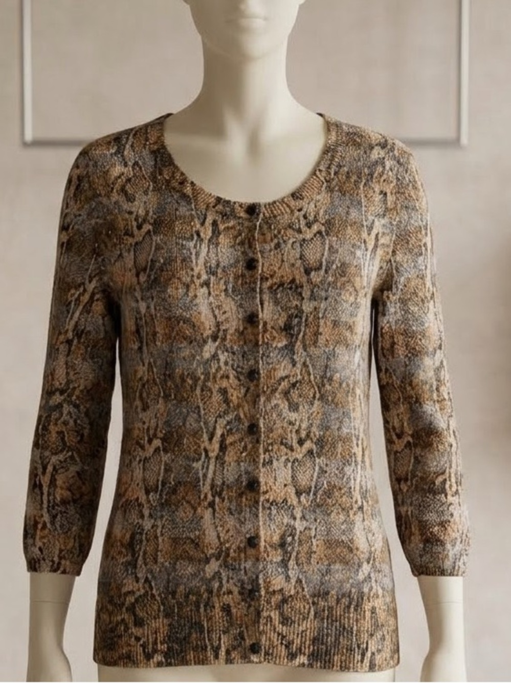 Style & Co. Brown & Gray Snake-Print Button-Front Sweater